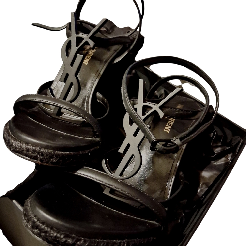 YSL Black Espadrille Wedges